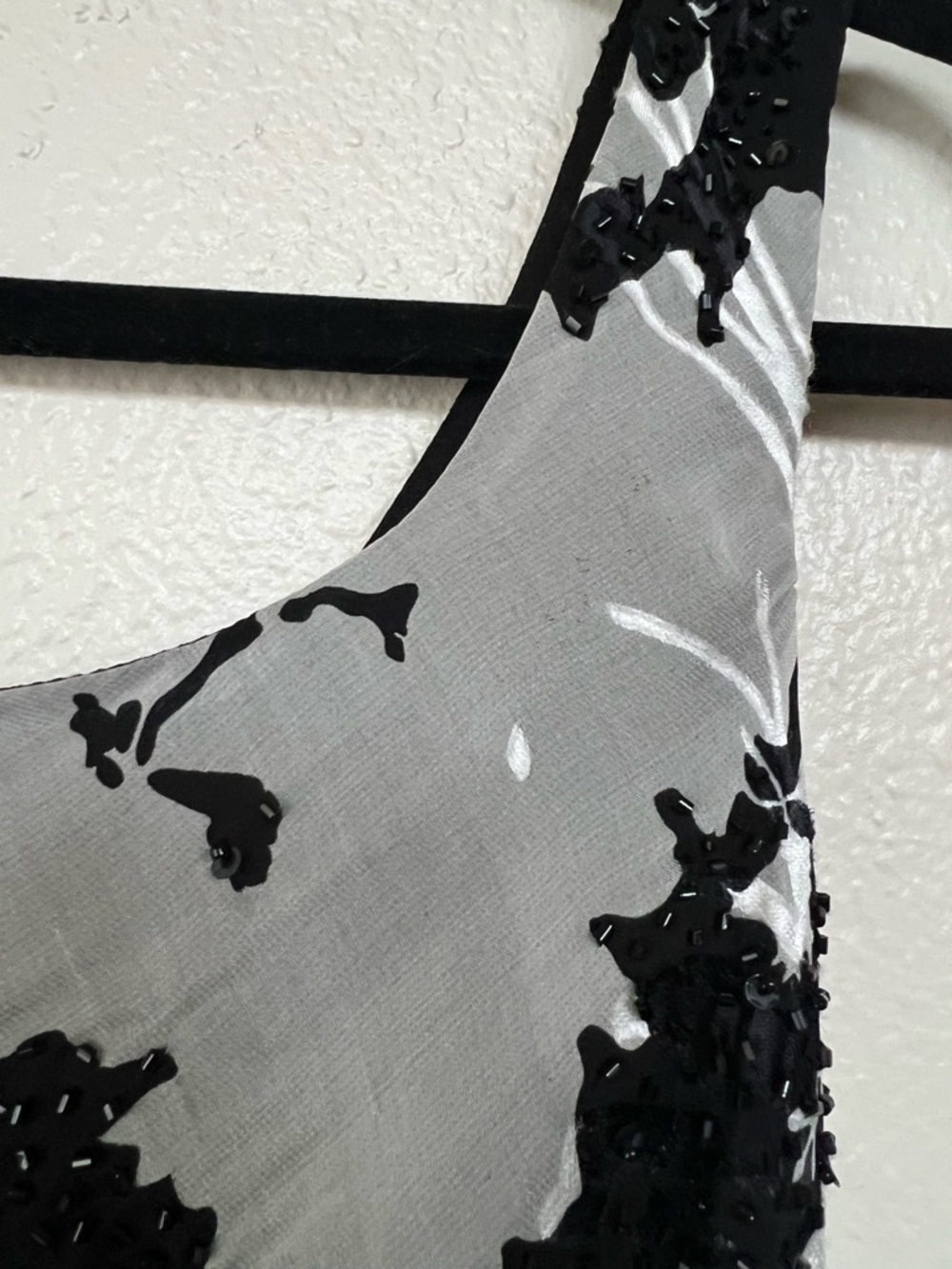 Y2K Whimsical Black and White Overlay Midi Beaded Sheer Floral Slip Dress - Picture 2 of 7